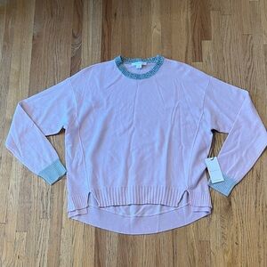 Duffy Pink Crew Neck Sweater with Gray Trim NWT